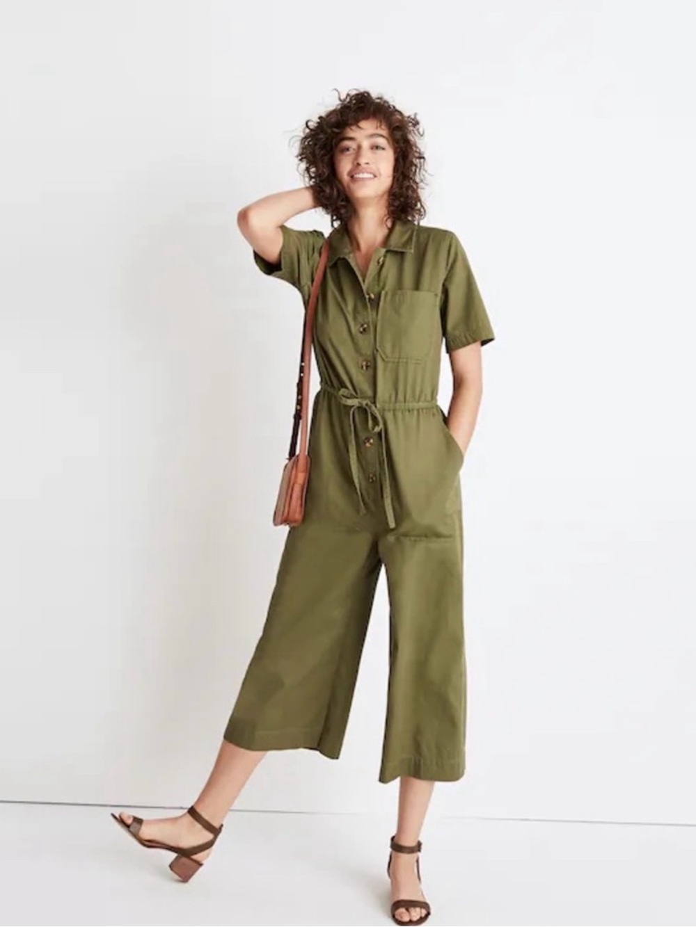 Madewell Olive Utility Short-Sleeve Jumpsuit